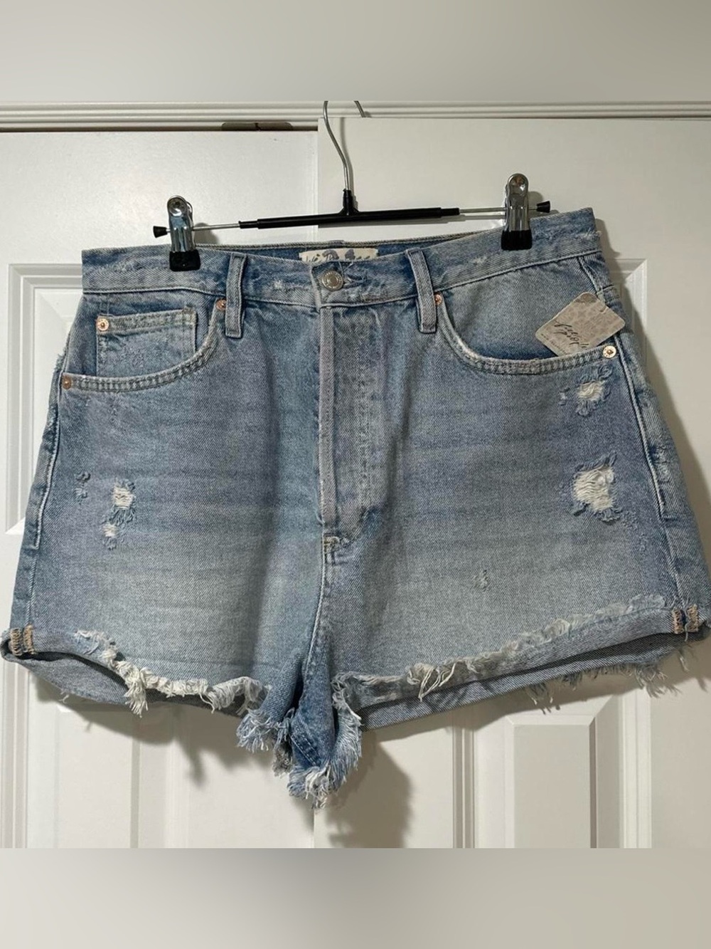 Free People Light Blue Distressed Denim Shorts Size 31